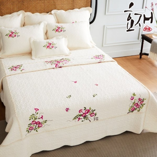 효재 자수 초화 워싱광목 스프레드 침구세트