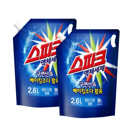 스파크 액체세제 일반드럼겸용 리필 2.6L 2개