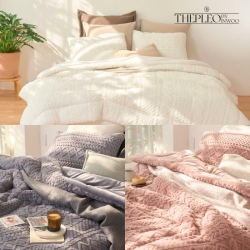 이누 더플레오 니트 극세사 베딩세트 차렵이불 1장 + 패드 1장 + 베개커버 1장