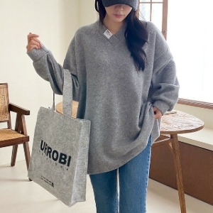 나야홍 빅사이즈 311 패치브이넥스판긴팔티 DILK460