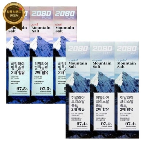 애경 2080 히말라야 퓨어마운틴 크리스탈민트 솔트치약 120g x 3개+ 핑크 120g x 3개