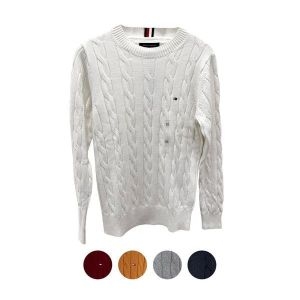 타미힐피거 힐피거 남성 라운드넥 꽈배기 니트_78J9338
