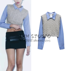 자라 여성복 가을 겨울 신상 긴팔 터틀넥 가짜 2벌 8줄 짜임 원단 짧은 니트 2488118