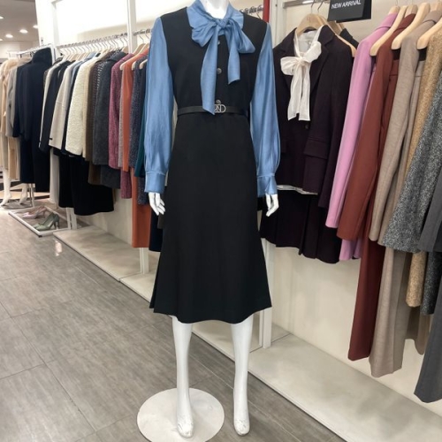 케이엘 KL 트로이 블루 배색 블라우스 원피스OP23NLO6O0