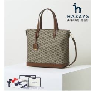 헤지스 여성용 카키 시그니처 패턴 PVC 토트백 M_HIBA4E731K2