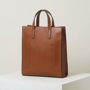 헤지스 ACC 브라운 로고배색 가죽 토트백 HJBA3F886W3