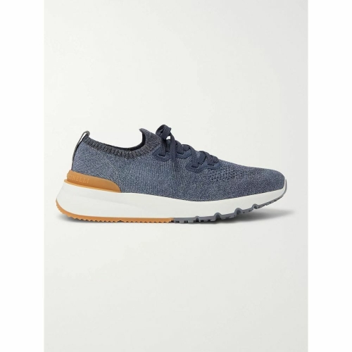 브루넬로쿠치넬리 브루넬로 쿠치넬리 남성 Suede-Trimmed Stretch-Knit Sneakers 로우탑 MZUKISO250CO250