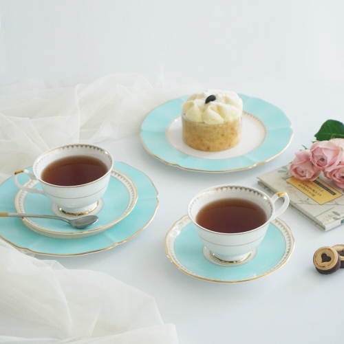 한국도자기 로얄페일블루 2인 커피잔&접시 6p 세트