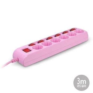 핑크  러그박스 콘센트 멀티탭 개별접지 6구