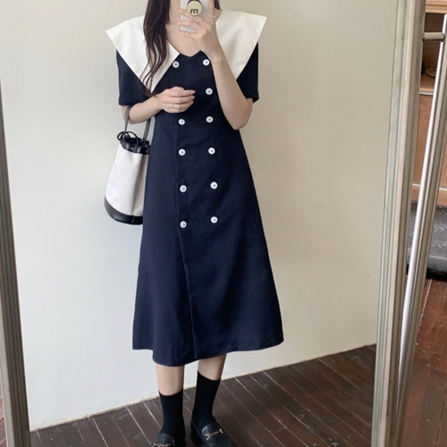 드레스날다 얼굴소멸빅카라 투버튼 롱 원피스 mops1515