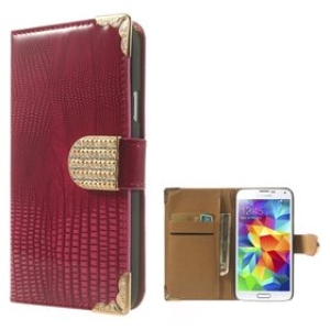  JUJEO Rose Diamond Magnetic Lizard Grain Glossy Leather Wallet Case ..