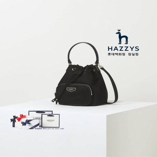 헤지스 가방 여성 블랙 나일론 혼방 스몰 버킷백_HIBA4E303BK