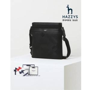 헤지스 블랙 가죽 체크 실버로고 크로스백_HJBA4E172BK