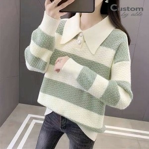 커스텀에이블 빅카라 투버튼 배색 니트_C2301KN031A