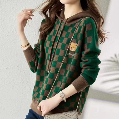 리블리크 델로 체크 후드 니트_RC4LK035