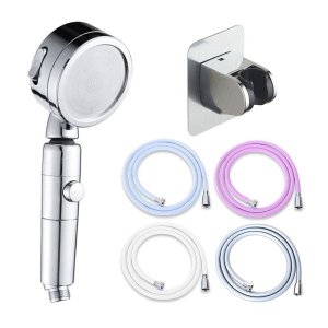 윈프라이스  국내산 PVC 샤워호스 2.0m + 3way 온오프 수압조절 샤워기 + 샤워홀더 3종풀세트