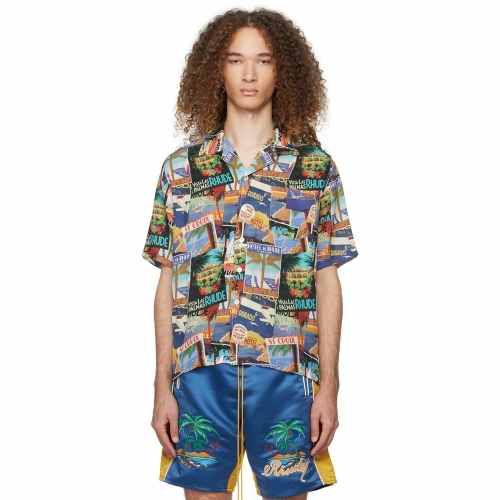 루드 남성 블루 프린트 셔츠 241923M192007