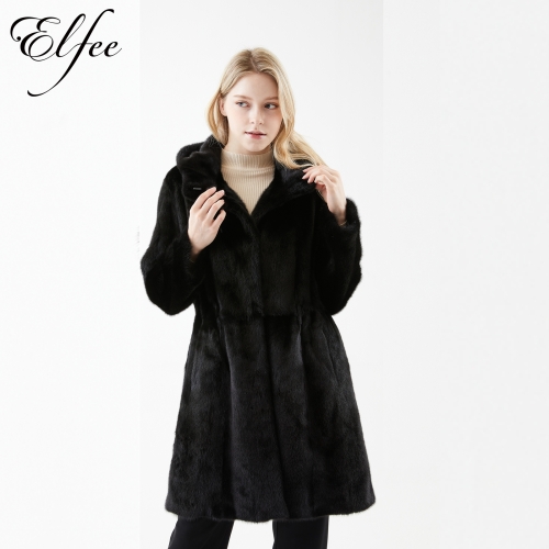 진도 여성 엘페 휘메일 풀스킨 밍크 후드 롱 코트 EC02 블랙