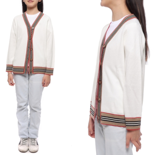 버버리 아이콘 스트라이프 울 가디건 8054222 IVORY 23S