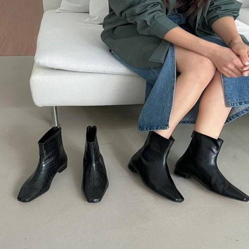 슈썸 RJ-x1070 여성 봄 캐주얼 가죽 블랙 숏 앵클부츠