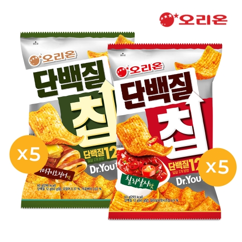 오리온  닥터유 단백질칩 60g 버터오징어 5개 + 칠리살사맛 5개
