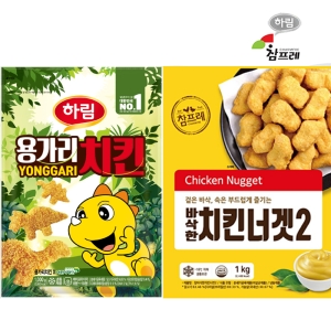 하림  용가리 치킨1kg+참프레-바삭한치킨너겟 2 1kg DHA EPA CA가 첨가된 영양간식과 바삭하고 부드러운