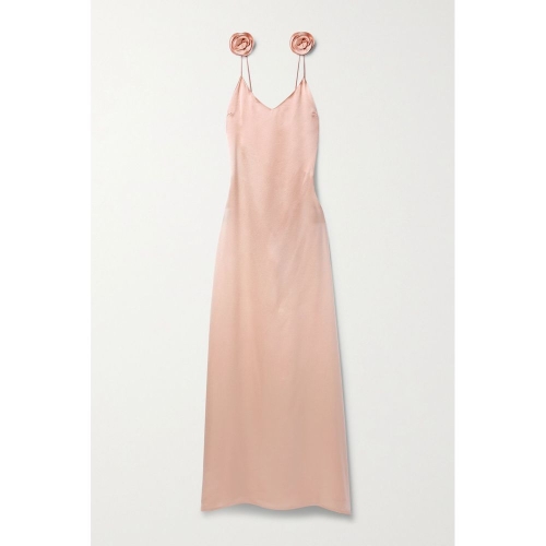사틴 마그다 뷰트림 여성 Open-back appliqud silk- maxi dress 롱 127723ORANGE