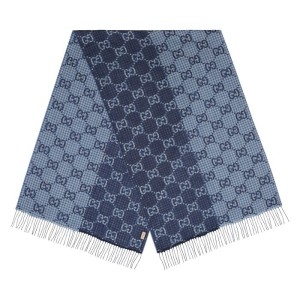 구찌 블루 아이보리 울 GG 립 스카프 765622 4G200 4978