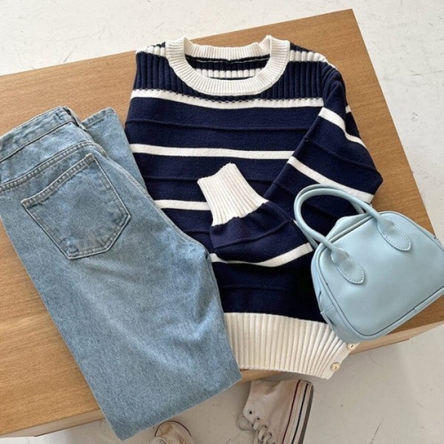 샵앤 투투 골지 여성 라운드 밑단버튼 봄 데일리 긴팔 니트 티셔츠 BONG-WKN-2854-아이