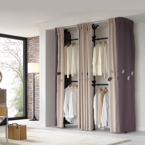 롯데알미늄 이지온 5단 커튼 우드 선반 블랙 행거 EOB-314