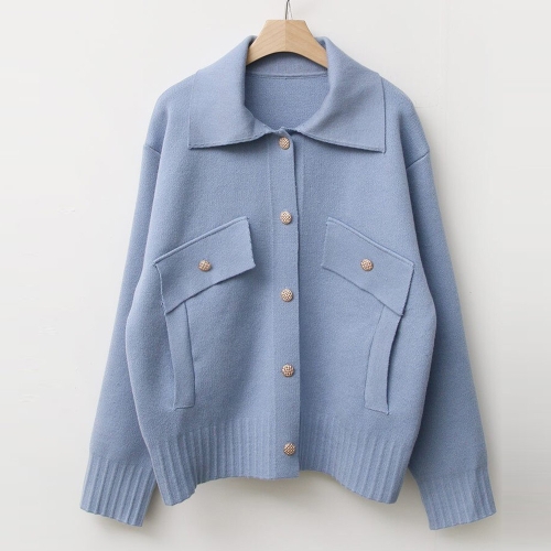  샵앤 핀턱립 여성 카라넥 오픈 봄 아우터 데일리 긴팔 니트 가디건 점퍼 BONG-WCD-2878-연베이지