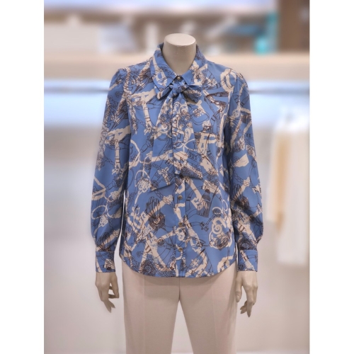 프렐린 넥카프 프린트 셔츠 블라우스 RBB241030 스카이블루 88