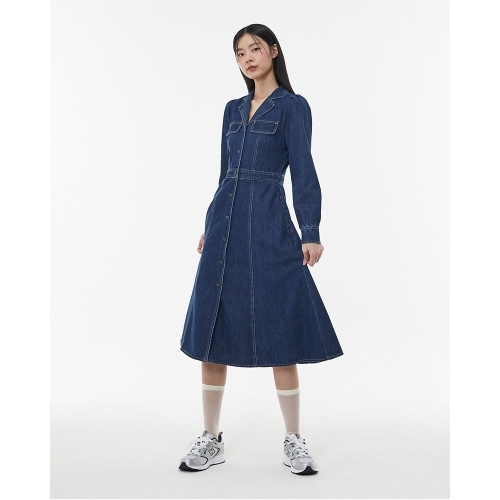 랩 여성 카라 포켓 라인 롱 데님원피스 AQ1DO261