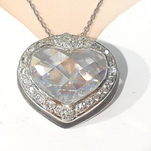 블루케이  실버 큐빅다이아컷목걸이241205-18하트