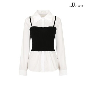 JJ지고트 뷔스티에 배색 블라우스 GN2A0BLR2