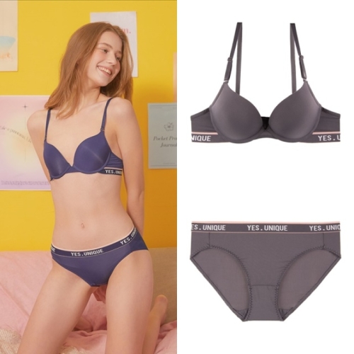 YES 그레이 네이비 풀컵 밴드 브라 팬티 세트_YSWBY433YSWPY433