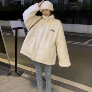 오노마 ONM 여자 포근한 화이트 뽀글이 플리스 후리스 집업 점퍼 12069921