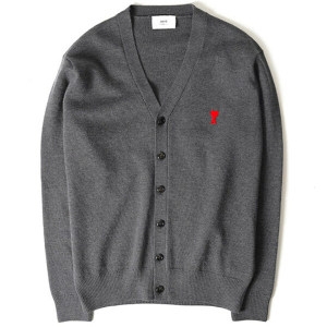 아미 하트 로고 브이넥 가디건 그레이 남성 가디건_TJ HKC0010010551
