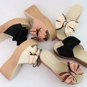 오노마 ONM 여성 통굽 슬리퍼 리본 웨지힐 높은굽 실내화 샌들 12361092