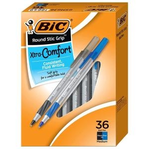 BIC  라운드 스틱 그립 엑스트라 컴포트 1.2 mm 미디엄 포인트 볼펜 블랙 36개 세트