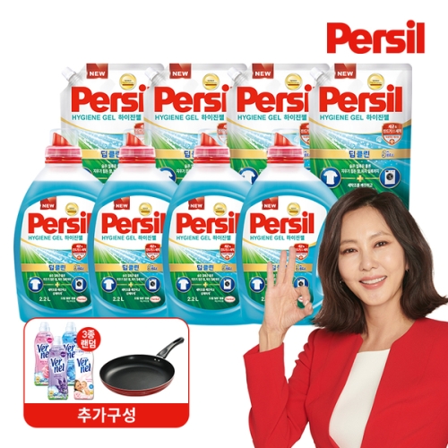퍼실 딥클린 하이진젤 겸용 2.2L 4개 + 리필 1.5L 4개 + 버넬 3개 + 프라이팬