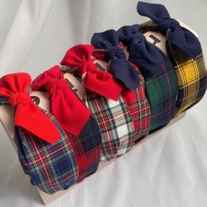 오너클랜 어텀 레드 네이비 컬러 체크 리본 헤어밴드 머리띠 WB05FFE