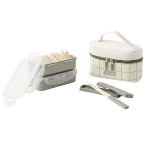 락앤락 젓가락이 있는 2단 도시락 세트 (체크 그린)