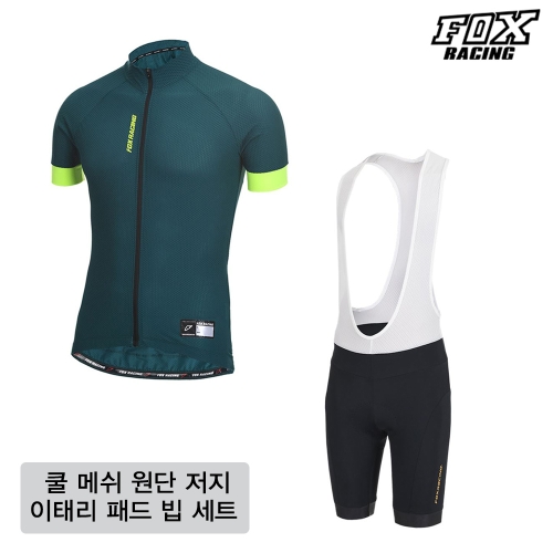 폭스레이싱 쿨 메쉬 반팔저지 이태리 빕숏 타이즈 세트 S148_170G 자전거의류 라이딩복 상의