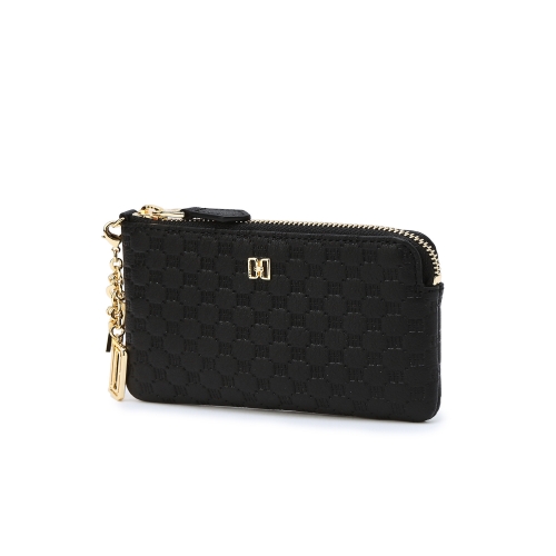 닥스 LOUIS DD 블랙 로고패턴 소가죽 지퍼동전지갑 DCHO4E519