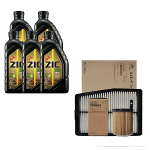 SK루브리컨츠 ZIC 디올뉴 싼타페MX5 하이브리드 X9 제로 0W20 5L 순정 필터 엔진오일세트
