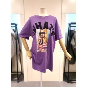 미스칸트 스크린 프린트 반팔 롱 티셔츠 퍼플 KPTSM503PP