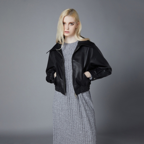 GGPX 빅 카라 페이크 레더 집업 자켓 GOHJKA36F