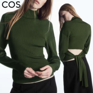 COS 슬롯터틀넥 리브드 네크라인 탑 긴팔티셔츠 카키