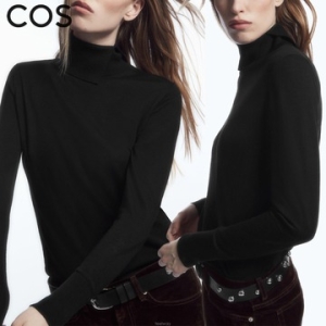 COS 슬롯터틀넥 리브드 네크라인 탑 긴팔티셔츠 블랙
